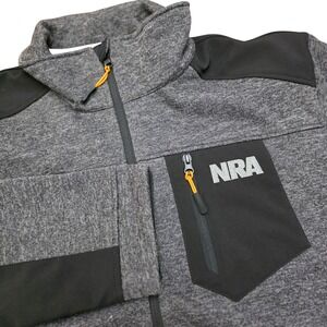 NRA Men's Large Grey Black Softshell Jacket Full Zip Logo Pockets National Rifle